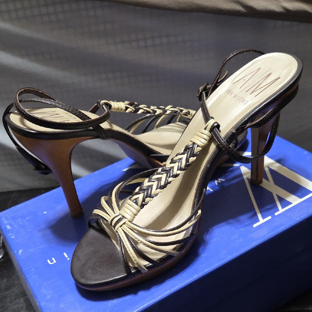 Ann Marino Strappy Brown and Cream Heels